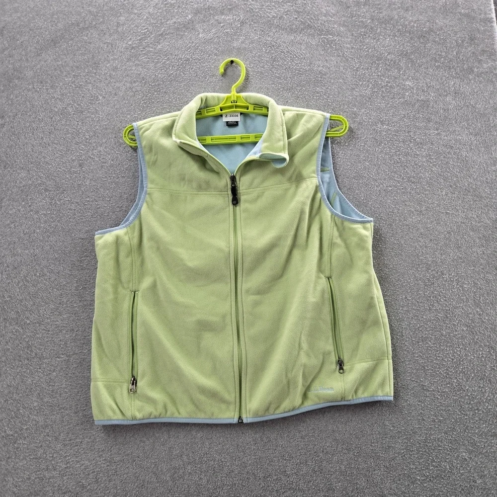 VINTAGE L.L. Bean Women Jacket XL Light Green‎ Vest Fleece Activewear Zipper